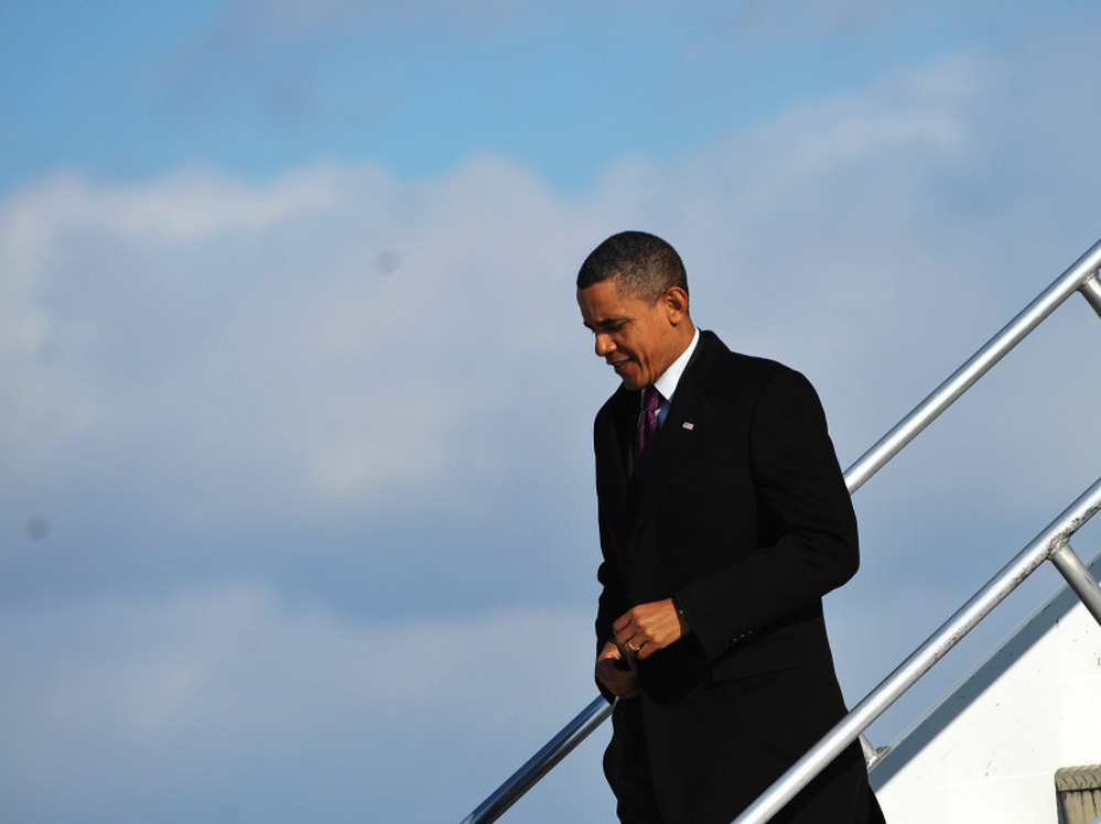 President Barack Obama steps off Air Force One upon arrival at Albany International Airport in New York. Obama will deliver the State of the Union address on Tuesday night, and many wonder what position he will take on Social Security.
