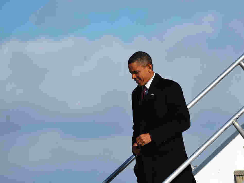 President Barack Obama steps off Air Force One upon arrival at Albany International Airport in New York. Obama will deliver the State of the Union address on Tuesday night, and many wonder what position he will take on Social Security.
