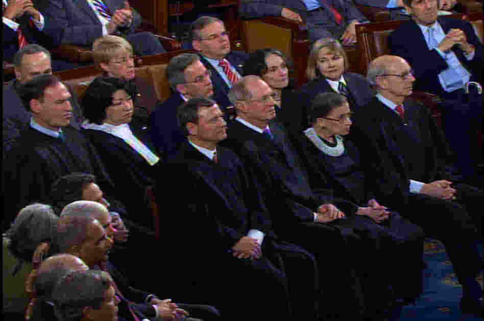 Video image of Supreme Court justices at the 2010 State of the Union speech.