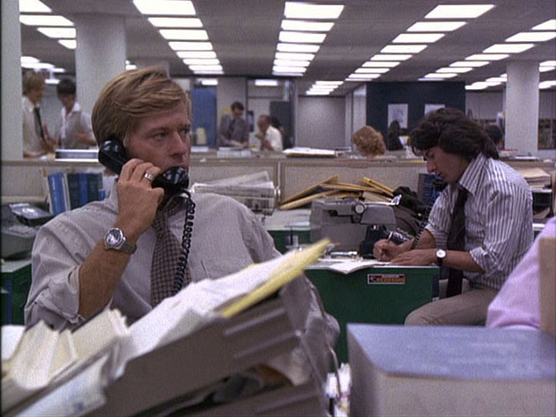 Washington Post newsroom in a scene from 'All the President's Men'