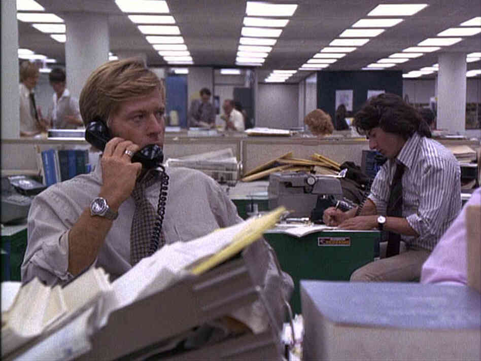 Washington Post newsroom in a scene from 'All the President's Men'