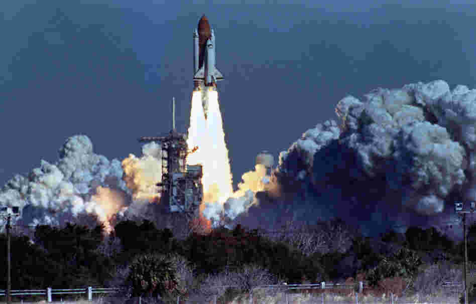The space shuttle Challenger lifts off Jan. 28, 1986, from Kennedy Space Center. Seventy-two seconds later, at an altitude of 10 miles, the shuttle exploded, killing its crew of seven.
