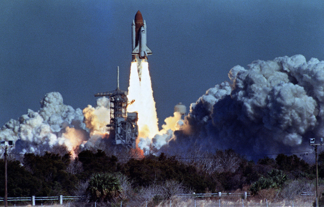 The space shuttle Challenger lifts off Jan. 28, 1986, from Kennedy Space Center. Seventy-two seconds later, at an altitude of 10 miles, the shuttle exploded, killing its crew of seven.