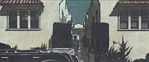 A sketch for the 1974 film 'Chinatown'. Richard Sylbert, production designer. W. Stewart Campbell, illustrator.