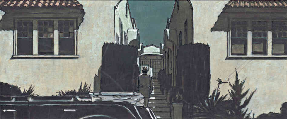 A sketch for the 1974 film 'Chinatown'. Richard Sylbert, production designer. W. Stewart Campbell, illustrator.