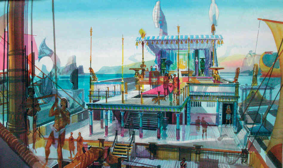 This sketch illustrates how production designer John DeCuir imagined Cleopatra's barge for the 1963 epic. 