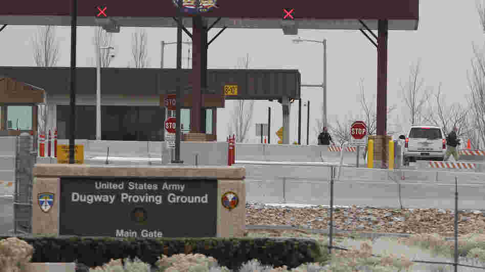 The main gate at Dugway Proving Ground in Utah.