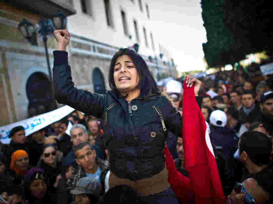 A woman participates in a demonstration in Tunis on January 22, 2011. A woman participates in a demonstration in Tunis on January 22, 2011.