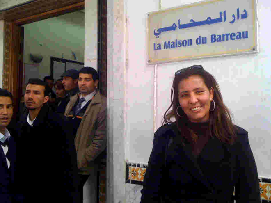 Irgui Najet stands in front of the Bar Association. Women in Tunisia are unique in the Arab world for enjoying near equality with men. And they are anxious to maintain their status. Irgui Najet stands in front of the Bar Association. Women in Tunisia are unique in the Arab world for enjoying near equality with men. And they are anxious to maintain their status.