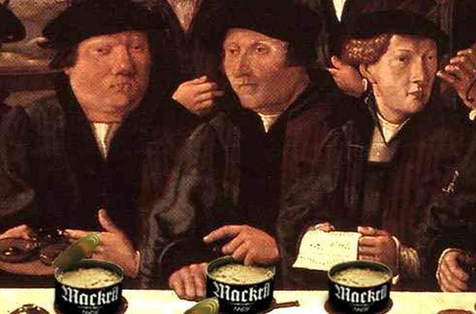 Burghers eating mackrill. Burghers eating mackrill.