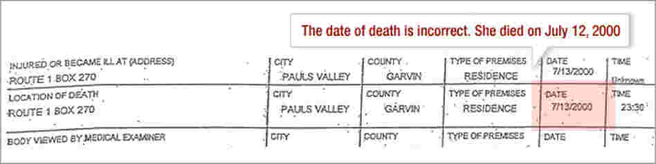 Death Certificate: Date of death incorrect. Death Certificate: Date of death incorrect.