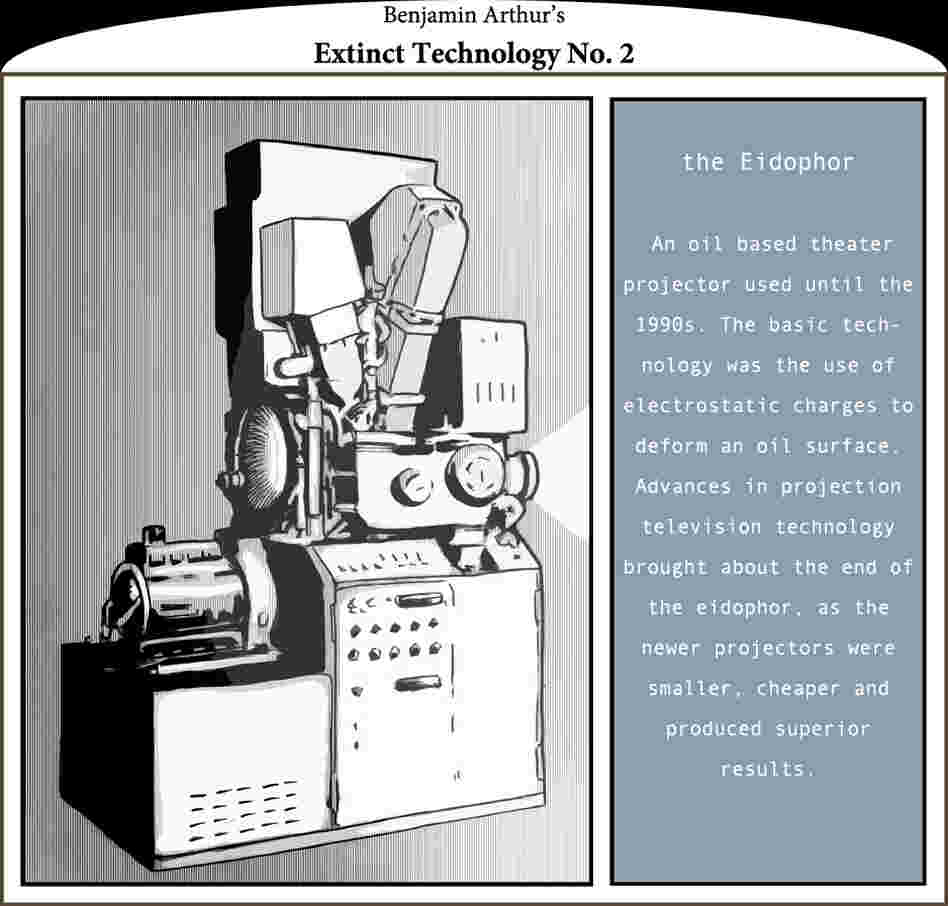The Eidophor, an oil based theater projector. The Eidophor, an oil based theater projector.