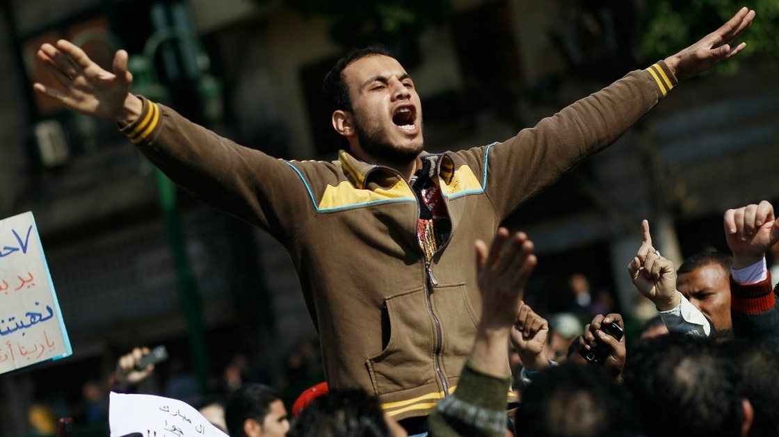 A protester in Cairo's Tahrir Square earlier today (Jan. 31, 2011).