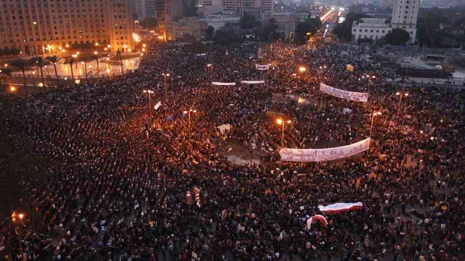 Anti-government protesters demonstrate as night falls in Tahrir, or Liberation Square in Cairo, Egypt, Feb. 1. More than a quarter-million people flooded into the heart of Cairo Tuesday, filling the city's main square in by far the largest demonstration in a week of unceasing demands for President Hosni Mubarak to leave after nearly 30 years in power. Anti-government protesters demonstrate as night falls in Tahrir, or Liberation Square in Cairo, Egypt, Feb. 1. More than a quarter-million people flooded into the heart of Cairo Tuesday, filling the city's main square in by far the largest demonstration in a week of unceasing demands for President Hosni Mubarak to leave after nearly 30 years in power.