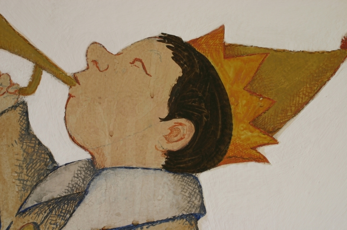 A detail from the Chertoff mural, prior to conservation.