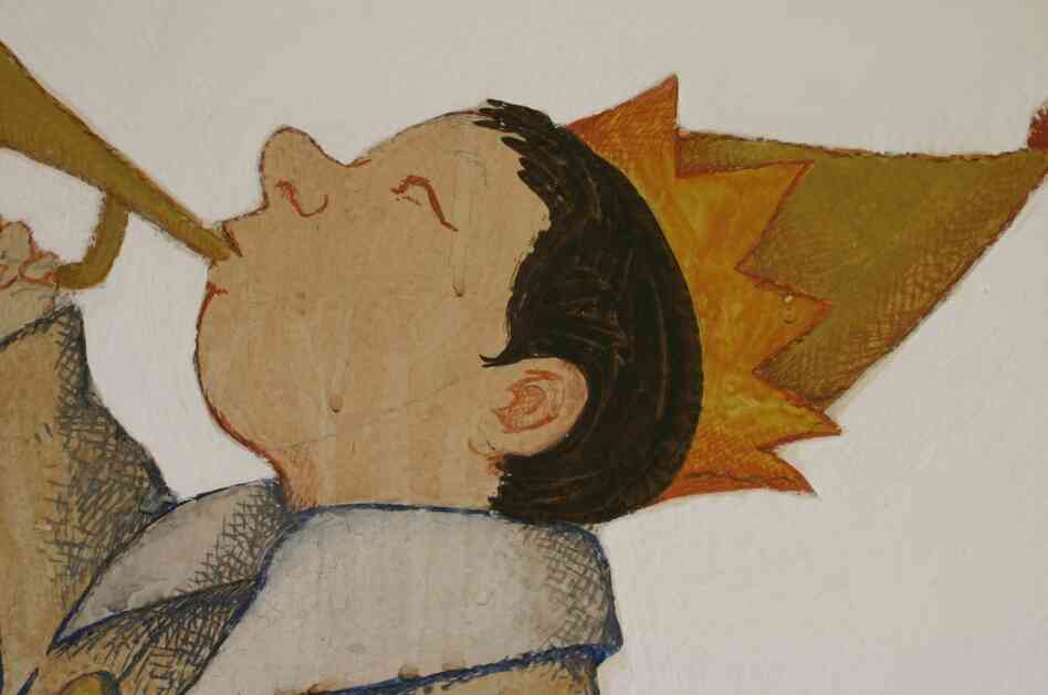A detail from the Chertoff mural, prior to conservation.