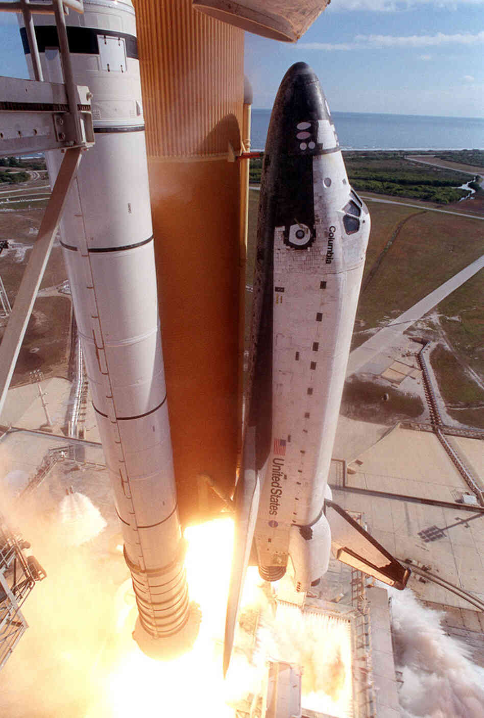 The Columbia lifts off from Florida on January 16, 2003. Damage incurred during the ascent into space resulted in the shuttle's disintegration during its return on February 1. The Columbia lifts off from Florida on January 16, 2003. Damage incurred during the ascent into space resulted in the shuttle's disintegration during its return on February 1.