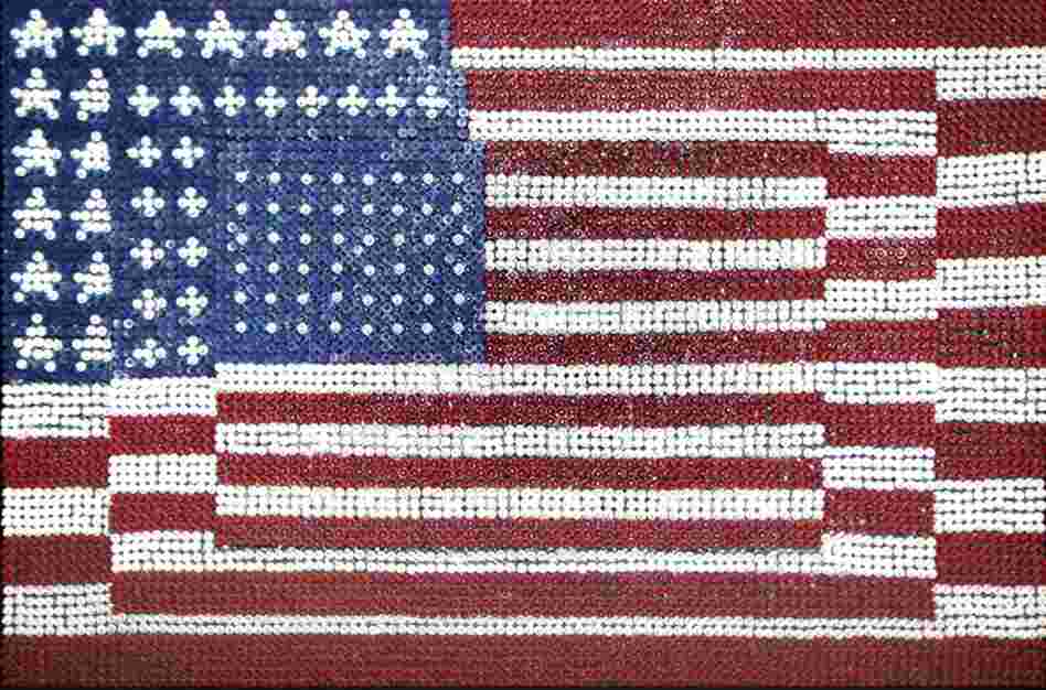 Homage to Jasper JohnsOne of several American flags made by Williams, this one is based on the Jasper Johns Triple Flag at the Whitney Museum of American Art.