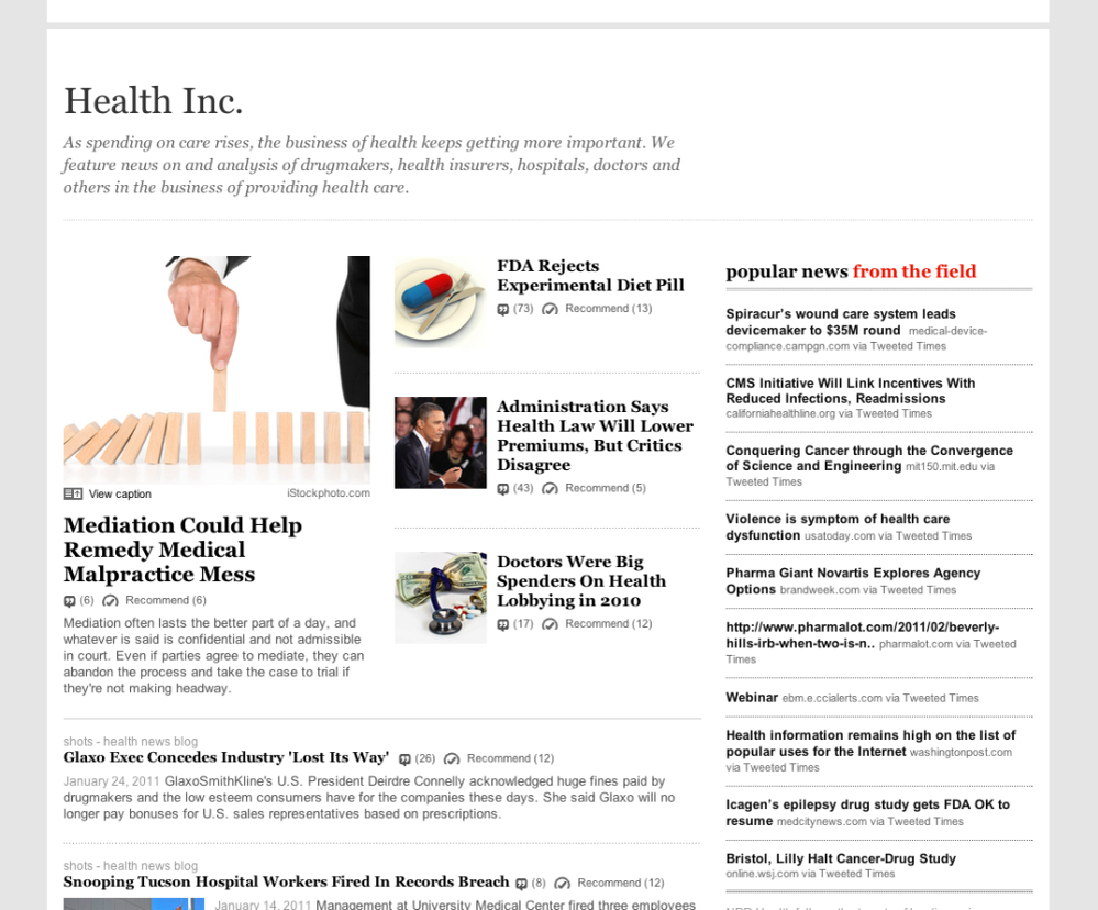 The "Health Inc." topic page.