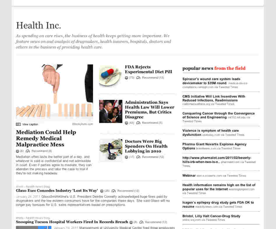 The "Health Inc." topic page.