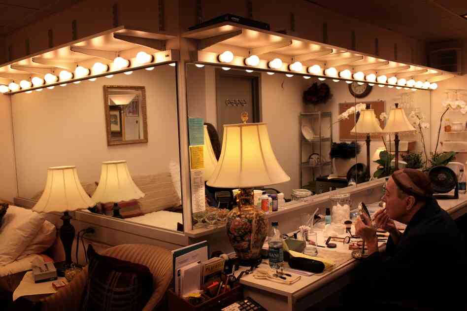 A Tony Award-winning theater veteran, Bedford puts Lady Bracknell's face on all by himself.