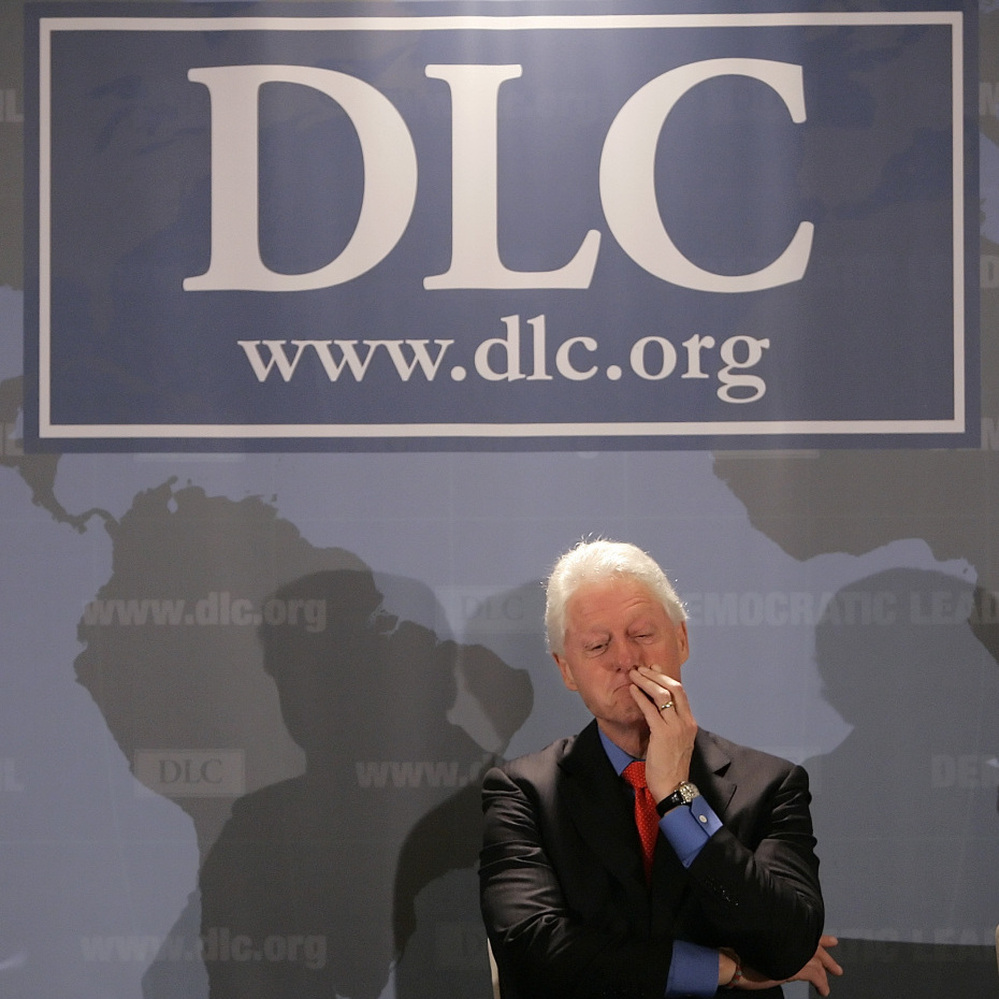 Former President Bill Clinton under a Democratic Leadership Council banner,  December 2006.