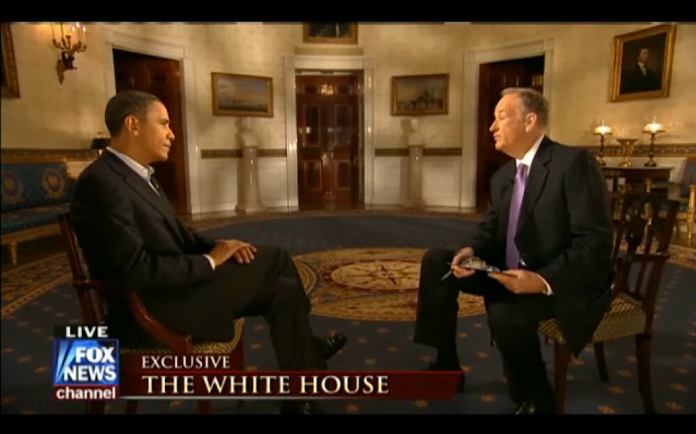 Screenshot of President Obama and Fox News Channel's Bill O'Reilly interview, Feb. 6, 2011.