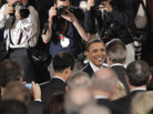 President Obama greets the U.S. Chamber of Commerce audience members after his speech. President Obama greets the U.S. Chamber of Commerce audience members after his speech.