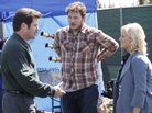 Nick Offerman as Ron Swanson, Chris Pratt as Andy Dwyer and Amy Poehler as Leslie Knope are three of my favorites on Parks & Recreation. Nick Offerman as Ron Swanson, Chris Pratt as Andy Dwyer and Amy Poehler as Leslie Knope are three of my favorites on Parks & Recreation.