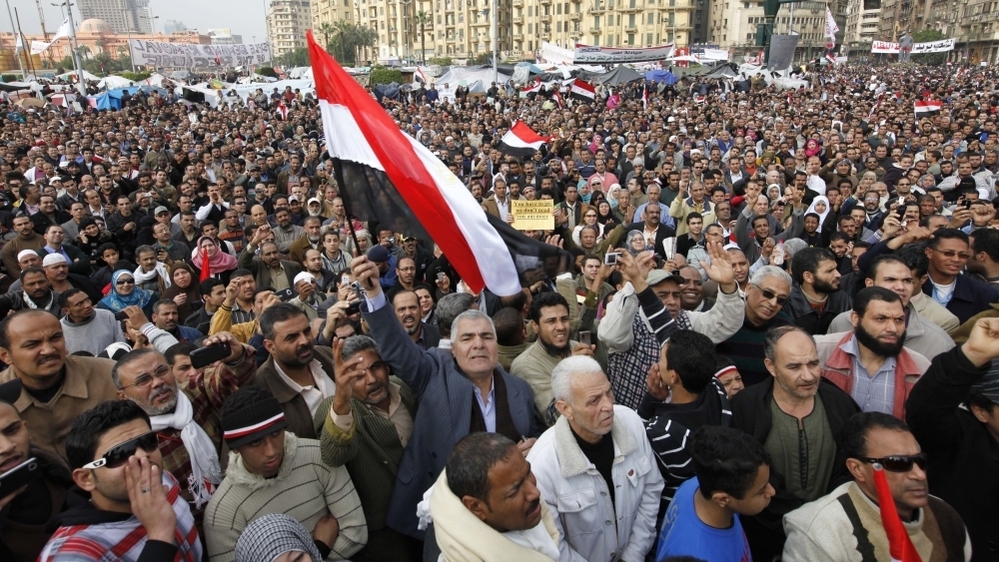 Thousands of anti-government protesters gather in Cairo's Tahrir Square on Monday.