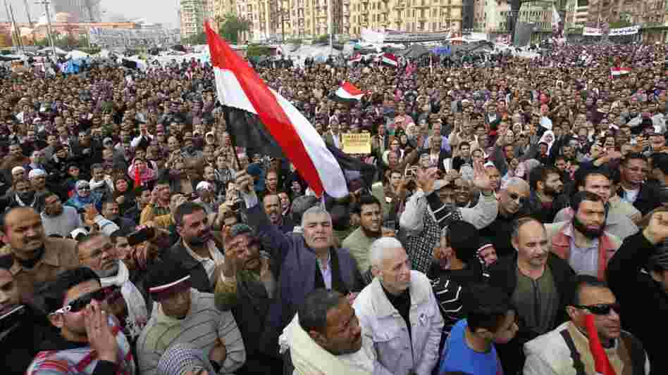 Thousands of anti-government protesters gather in Cairo's Tahrir Square on Monday.