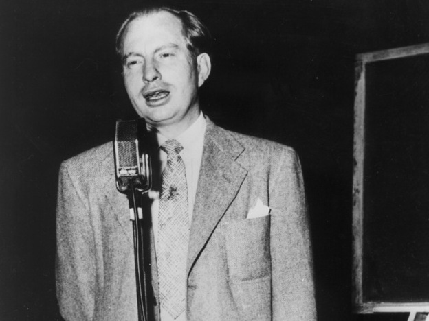 L. Ron Hubbard, founder of Dianetics, addresses the first national meeting of Dianetics auditors in 1951.