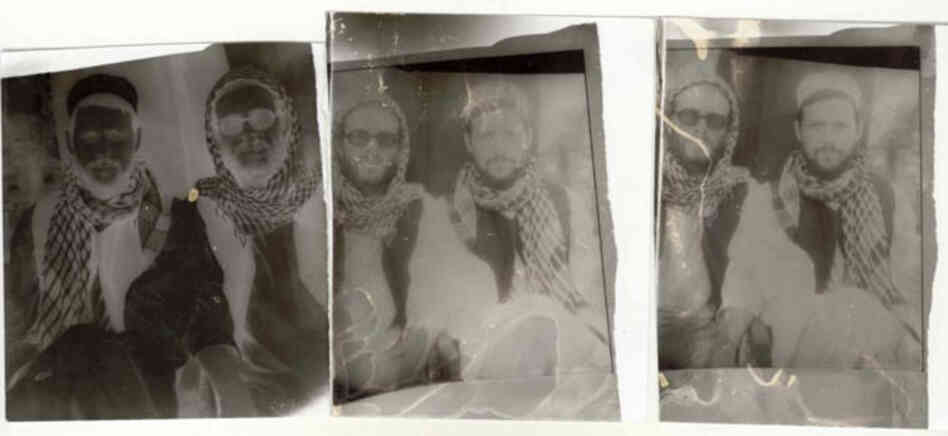 The initial negative image and two subsequent positive images of Birk and his friend Sean, taken by a street photographer in Mazar i Sharif.