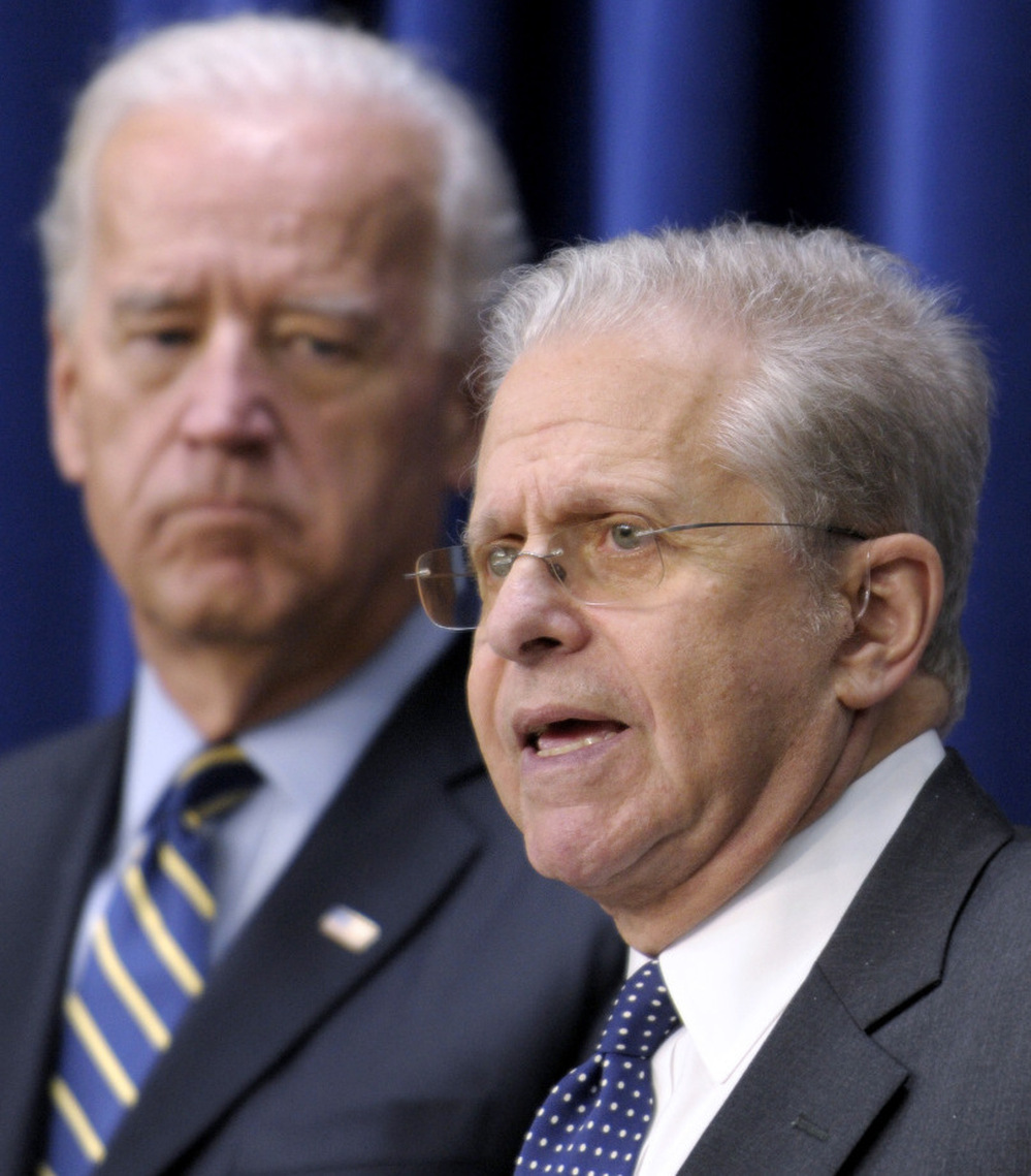 Laurence Tribe talks as Vice President listens, November 2010.