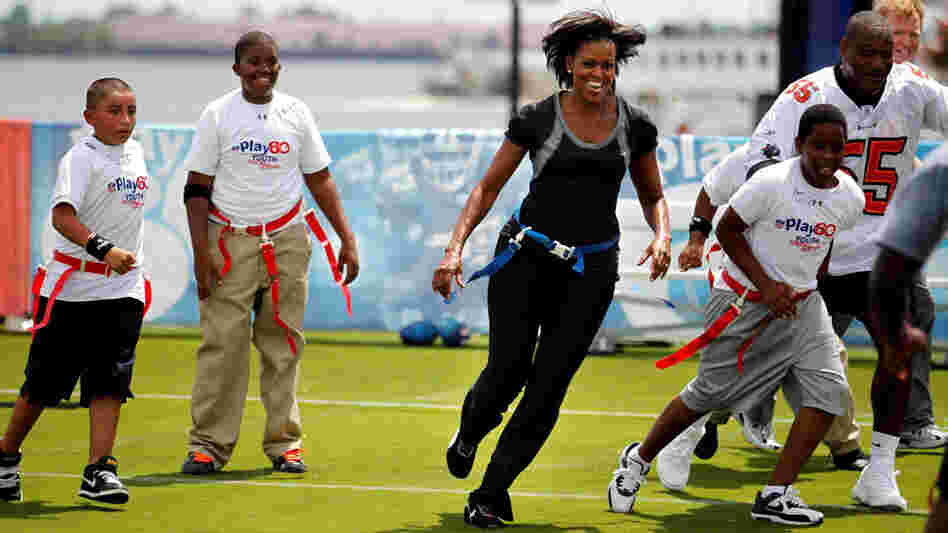 First lady Michelle Obama promotes the Let's Move! campaign and the NFL's Play 60 anti-obesity initiative on Sept. 8 in New Orleans. First lady Michelle Obama promotes the Let's Move! campaign and the NFL's Play 60 anti-obesity initiative on Sept. 8 in New Orleans.
