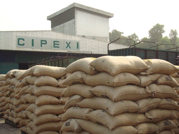 Cocoa is stacked on pallets at a warehouse at the San Pedro port zone, where it will later be loaded into containers for shipment.