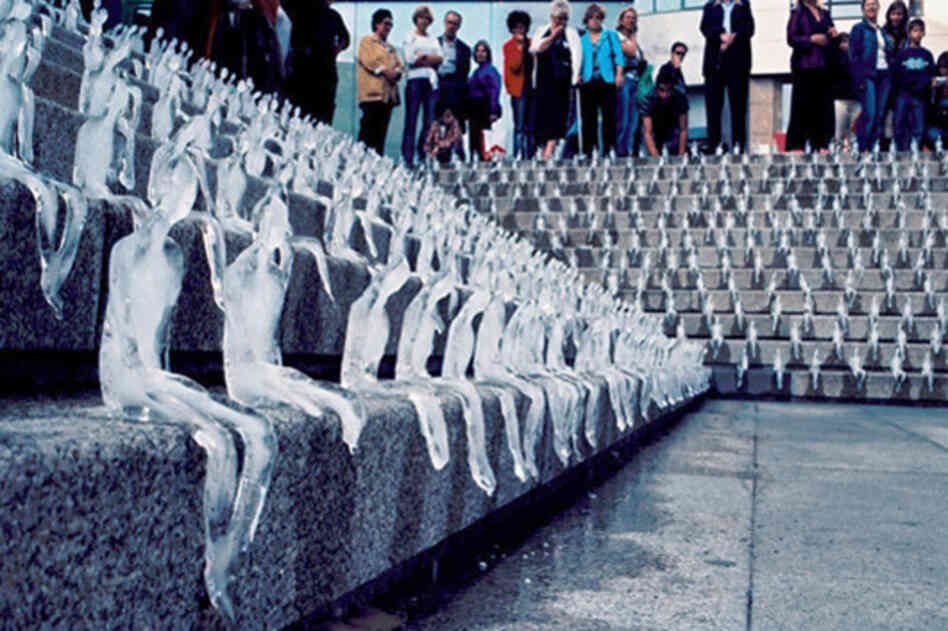 Hundreds of ice figures melt in a plaza in Porto, Portugal as part of the Minimum Monument "urban intervention" in 2006. 
