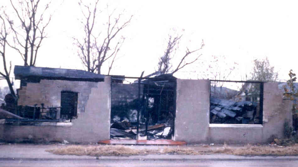 The shoe store owned by Frank Morris after it was set ablaze in December 1964. The shoe store owned by Frank Morris after it was set ablaze in December 1964.