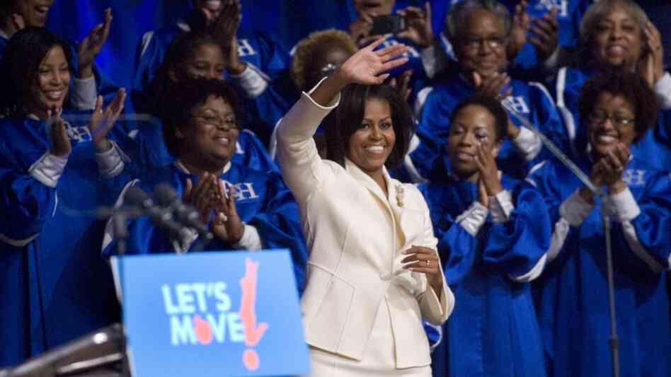 Michelle Obama gives a talk at the North Point Community Church in Alpharetta, Ga., on Wednesday about her "Let's Move!" campaign.