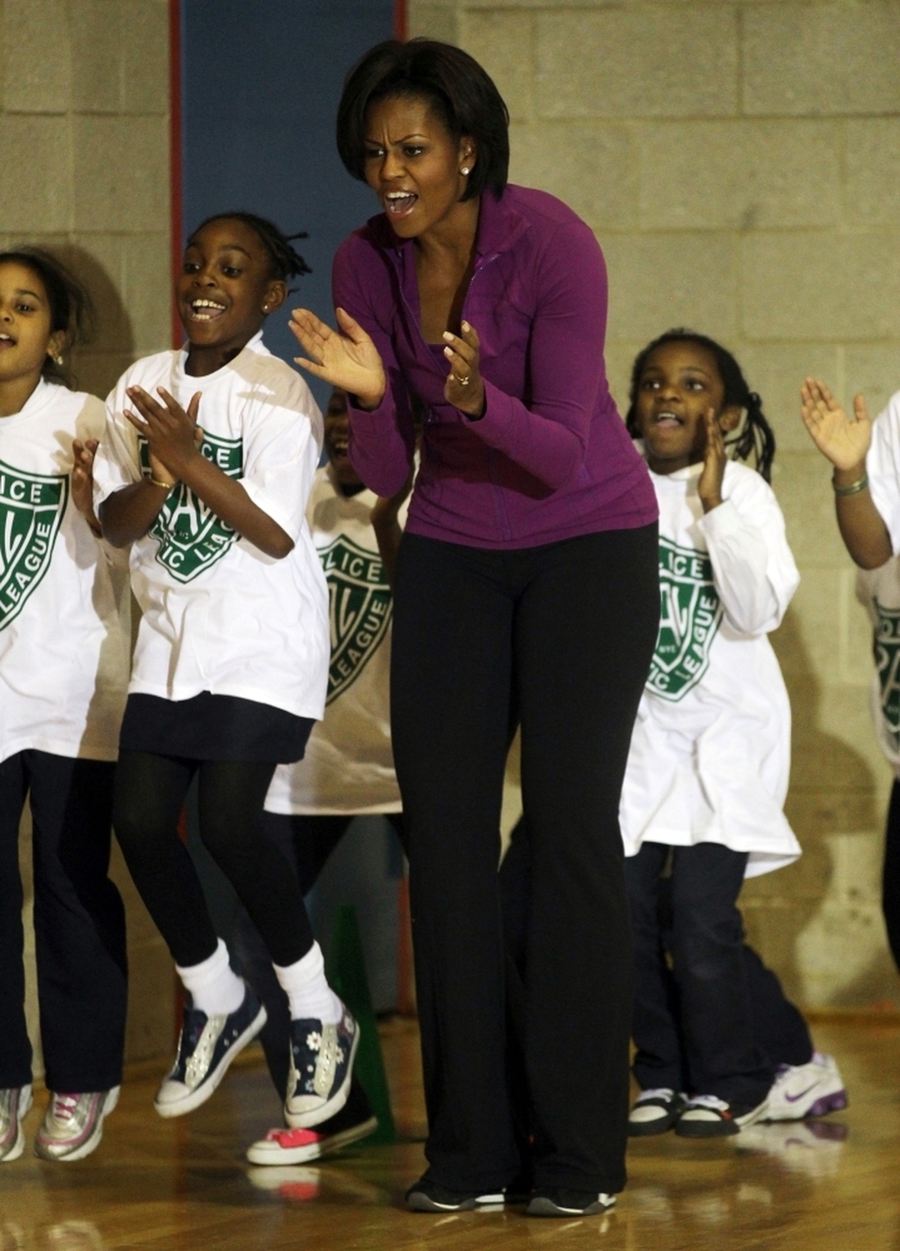 Michelle Obama participates in a Let's Move after-school event with Harlem elementary school students in November.