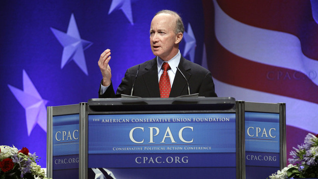 Indiana Gov. Mitch Daniels speaks during the Conservative Political Action Conference in Washington on Friday.