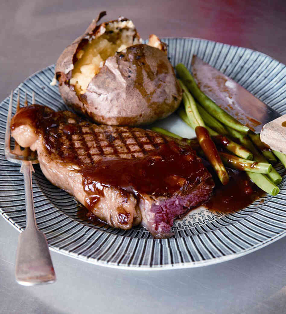 Nigella Lawson says her Date Steak recipe makes a regular steak "look like it's got a party dress on — but it's not wearing uncomfortable shoes." (Recipe below.)