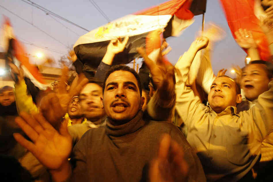 Demonstrators rejoice in Tahrir Square. "We are emancipating 85 million people who have been repressed for decades," said Nobel Peace Prize laureate Mohamed ElBaradei. 