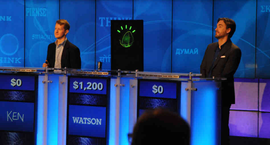 IBM's Watson computer system competes in a Jeopardy! practice round on Jan. 13 against two of the show's most celebrated contestants: Ken Jennings and Brad Rutter. IBM's Watson computer system competes in a Jeopardy! practice round on Jan. 13 against two of the show's most celebrated contestants: Ken Jennings and Brad Rutter.