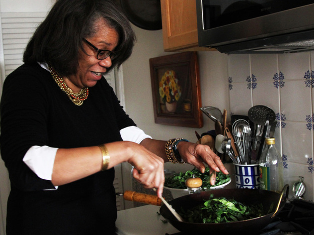 Food writer Jessica Harris prepares Brazilian-style collard greens.