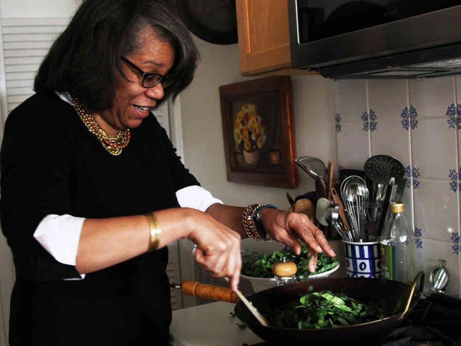 Food writer Jessica Harris prepares Brazilian-style collard greens.