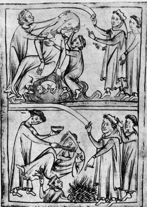 A drawing depicts the death of St. Valentine — one of them, anyway. The Romans executed two men by that name on Feb. 14 of different years in the 3rd century A.D.