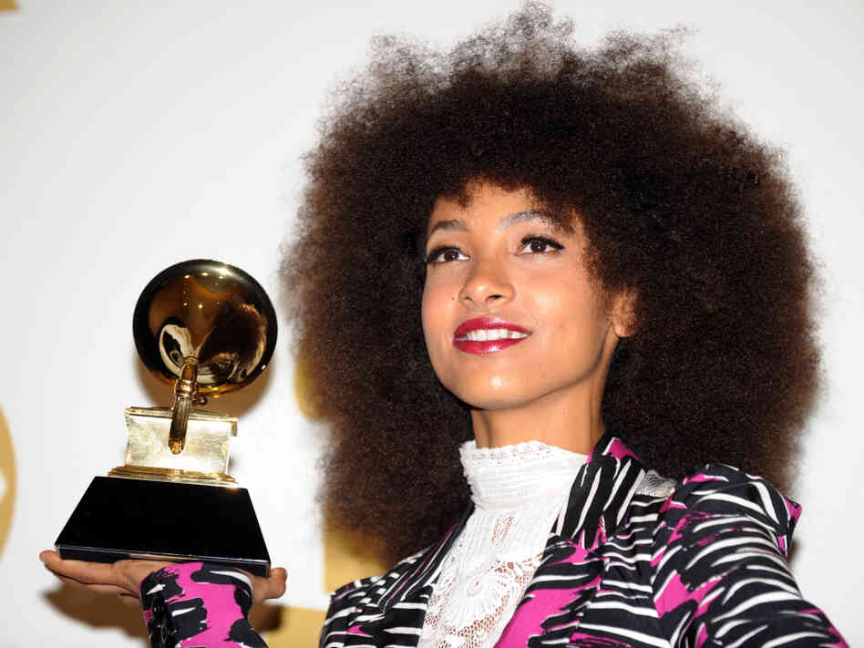 Esperanza Spalding poses with her Grammy Award.