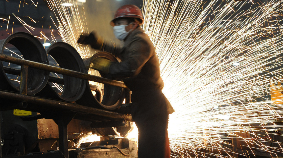 Sparks flew at a steel mill in Hefei, in eastern China's Anhui province, on Dec. 23, 2010.