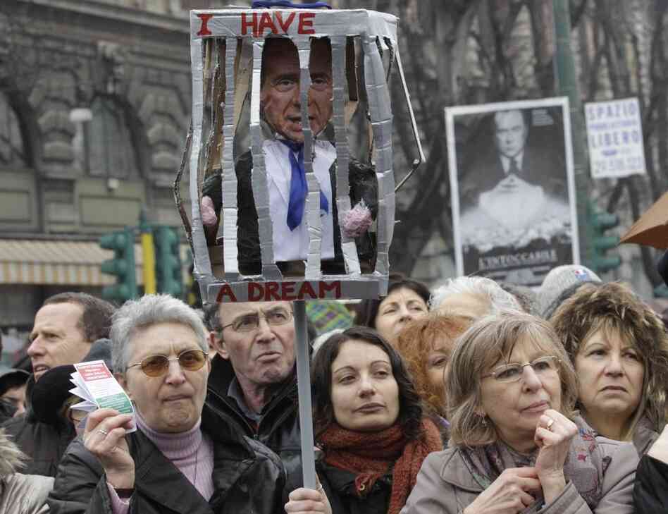 A group of women in Milan rallied Sunday to denounce what they say is Prime Minister Silvio Berlusconi's debasing of women.